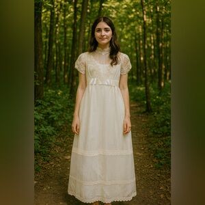 Vintage 1940s Ivory Organza Wedding Dress Appliqué Lace Antique Wedding